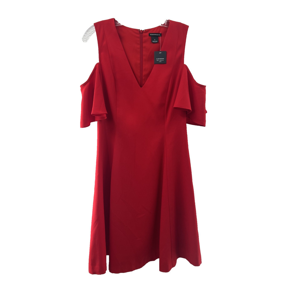 Club Monaco Women's A-Line Lined V-Neck Red Dress Size 2 NWT